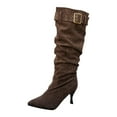 thumbnail image 2 of Viluyesy Womens Knee High Boots, Stiletto Heels Wide Calf Pointed Toe Suede Cowboy Slouchy Tall Boots Coffee US5.5, 2 of 9
