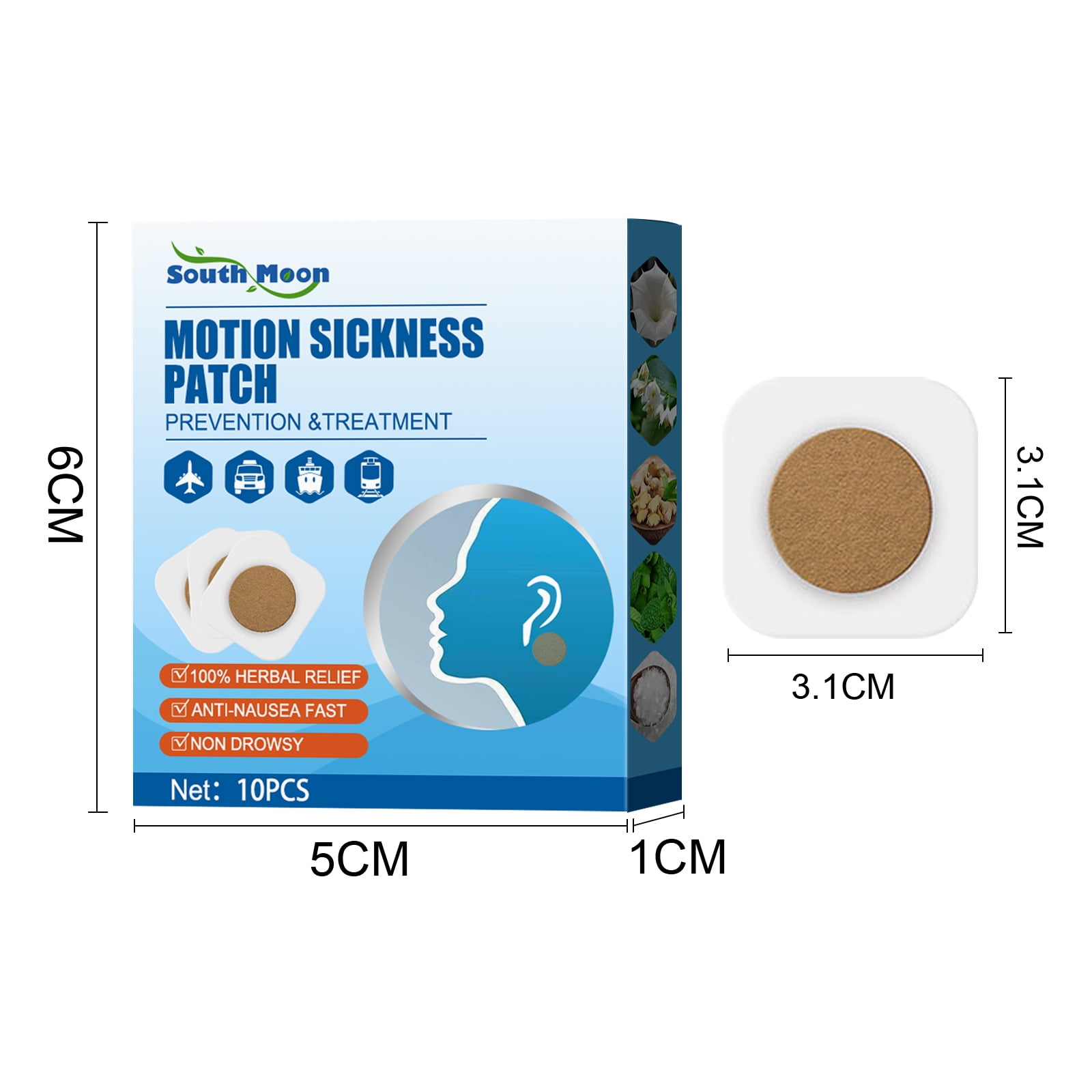 10 Pack Motion Sickness Patches - Fast Acting&No Side Effects - Relieves Vomiting,Nausea,Dizziness and Other Symptoms Resulted from Sickness of Cars,Ships,Airplanes,Cruise,Trains,Anti Nausea Patches