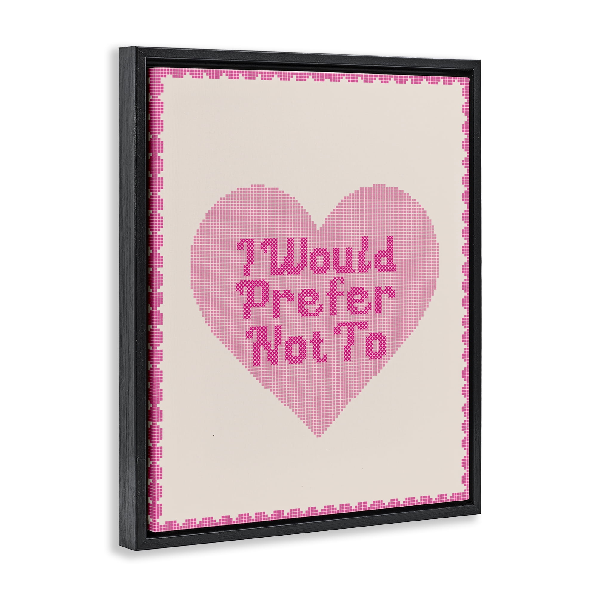 Stupell Industries I Would Prefer Not To Pink Heart Black Framed Floater Canvas Wall Art, design by Lil' Rue
