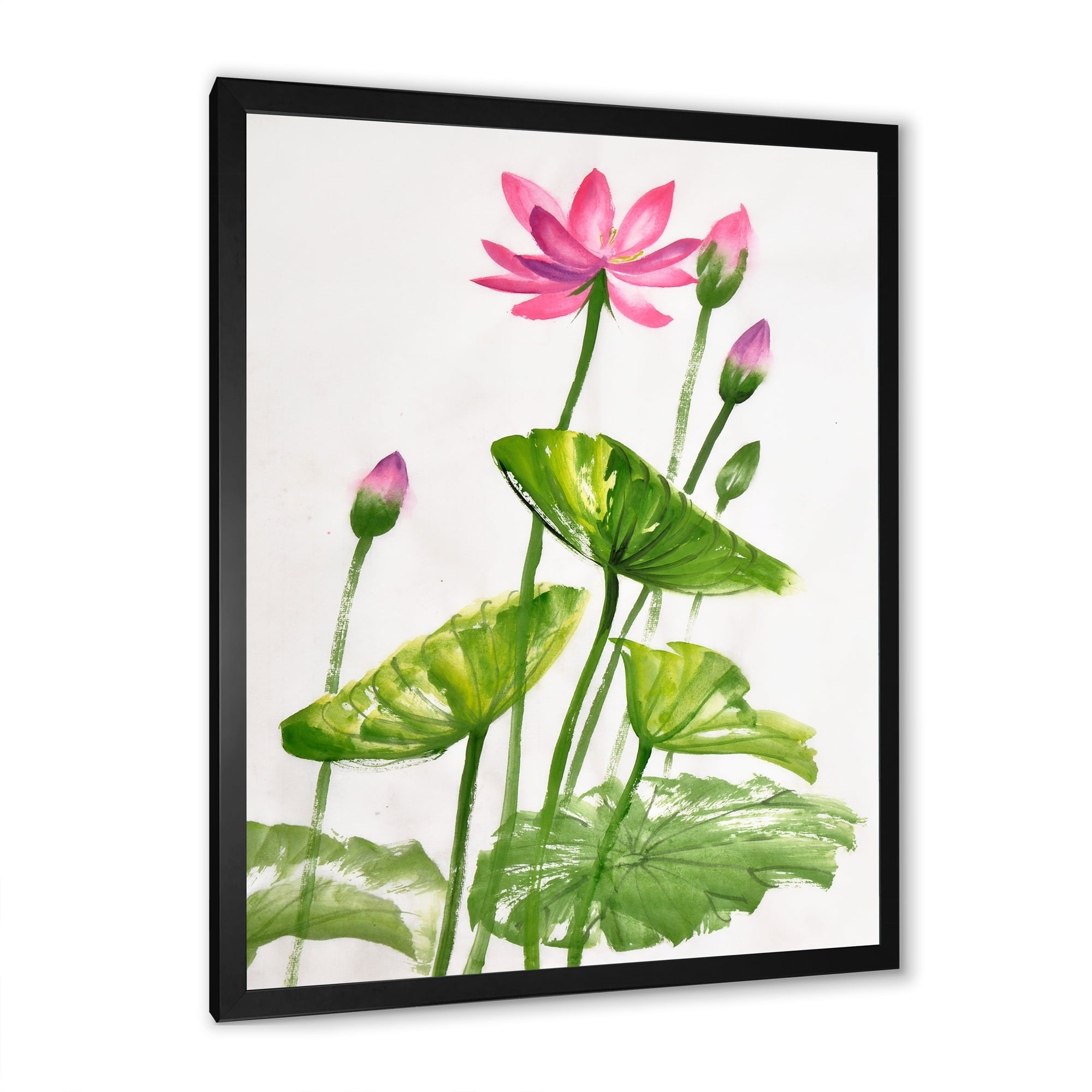 Designart 'Pink Vintage Lotuses In The Pond VII' Traditional Framed Art Print