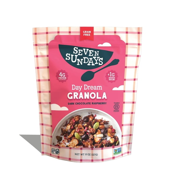 Seven Sundays Dark Chocolate Raspberry Breakfast Granola, Gluten Free, Grain Free, 8 oz, 1 Bag