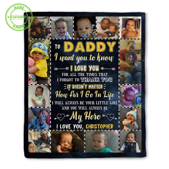 Customizaholic Personalized Blanket For Dad, Fathers Day Blanket, Blanket For Dad, Dad Blankets, Custom Photo Blanket, Photo Blanket