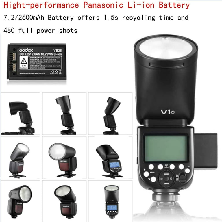  Godox V1-C V1C Flash, 1.5 sec Recycle Time,1/8000 HSS, 480  Full Power Shots, Interchangeable 2600mAh Lithimu Battery with X2T-C  Wireless Transmitter for Canon Camera : Electronics
