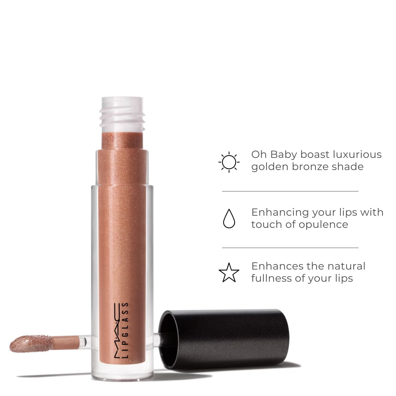 Mac Lipglass Oh Baby Golden Bronze With Sparkling Glitter, 0.1 oz