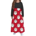 thumbnail image 3 of Vestido de manga larga con cuello redondo para niña, estampado navideño, manga larga, cuello redondo, bolsillos, falda larga informal para adultos, vestido de poliéster para niña., 3 of 5