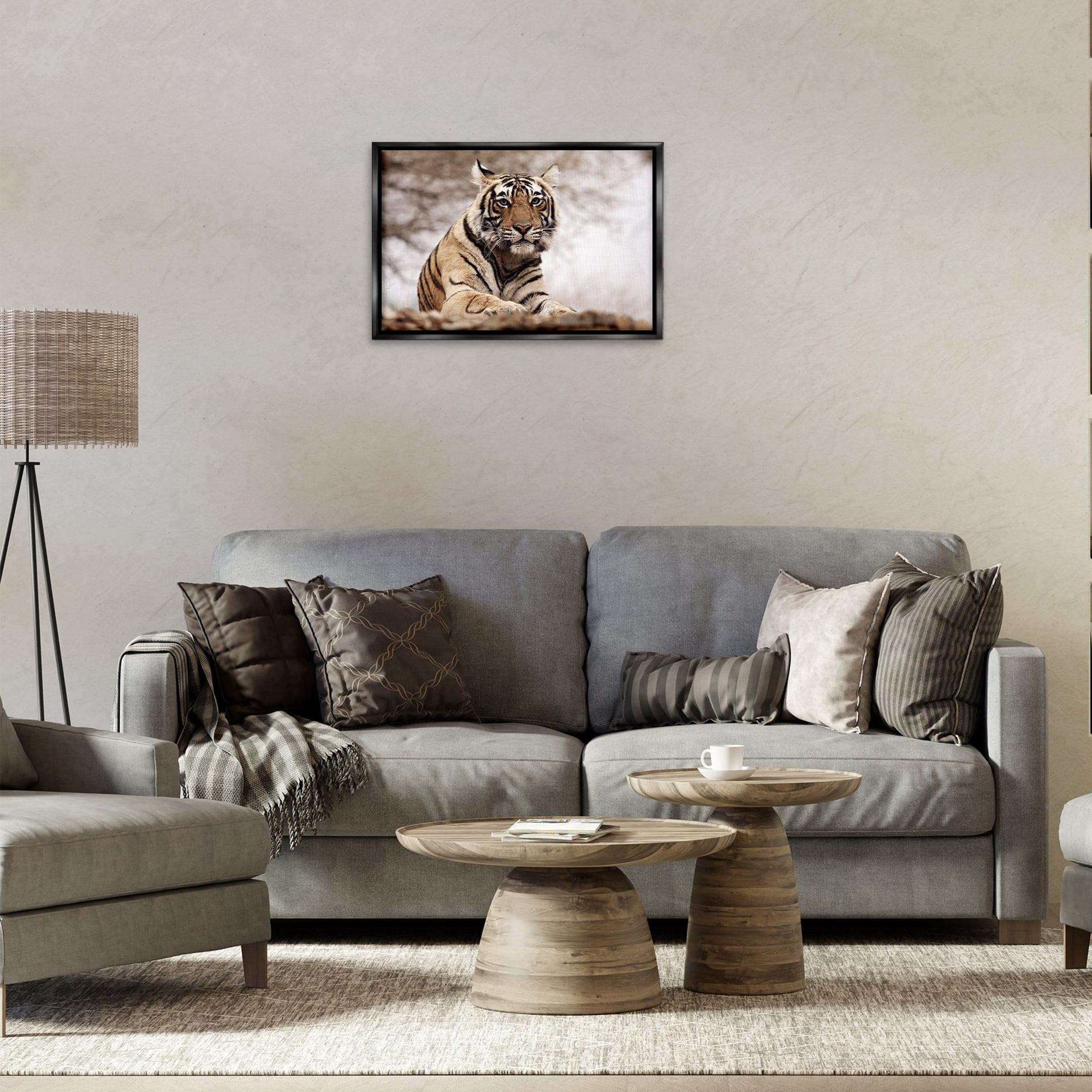 Stupell Industries Strong Tiger Atop Hill Animals & Insects Photography Black Floater Framed Canvas Art Print Wall Art, 25 x 17