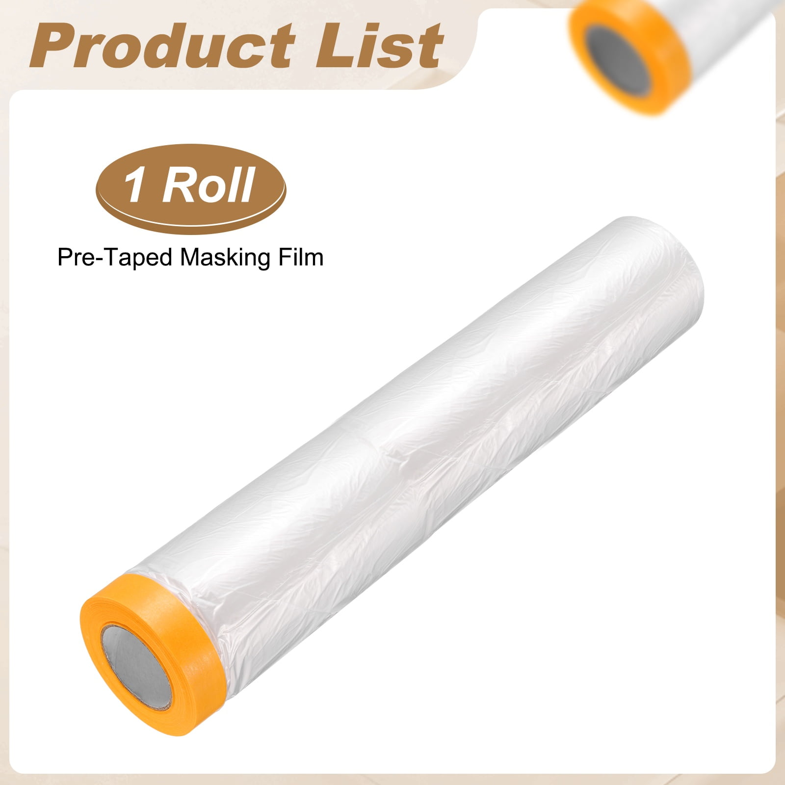 Uxcell Pre-Taped Masking Film 129.9"x65ft Adhesive Tape and Drape Painters Plastic Drop Cloth Film with Tapes Plastic Sheeting for Automotive Painting Covering, Clear