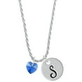 thumbnail image 1 of Delight Jewelry Blue Crystal Heart Silvertone Script Initial Disc - S - Charm Necklace, 20"+3", 1 of 4