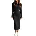 thumbnail image 3 of Fall/Winter Dresses for Women Long Sleeve Hooded Ribbed Knit Dress - Slim Fit Midi Dress with Drawstring Hood Winter Base Layer Outfits, 3 of 8