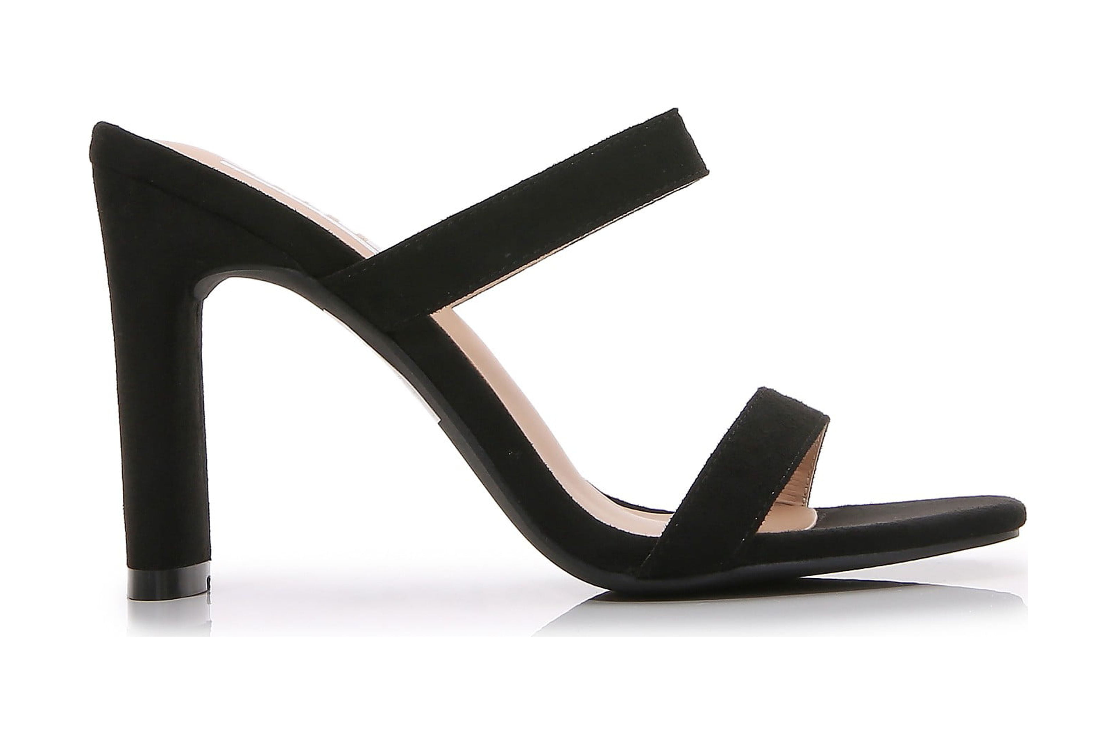 Women Double Strap High Chunky Heeled Slip On Slide Sandals (Double Solid Black, 11)