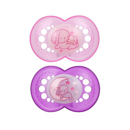 (2 Pack) MAM Glow in the Dark Night Orthodontic Pacifier, 6+ Months, 2-Count,
