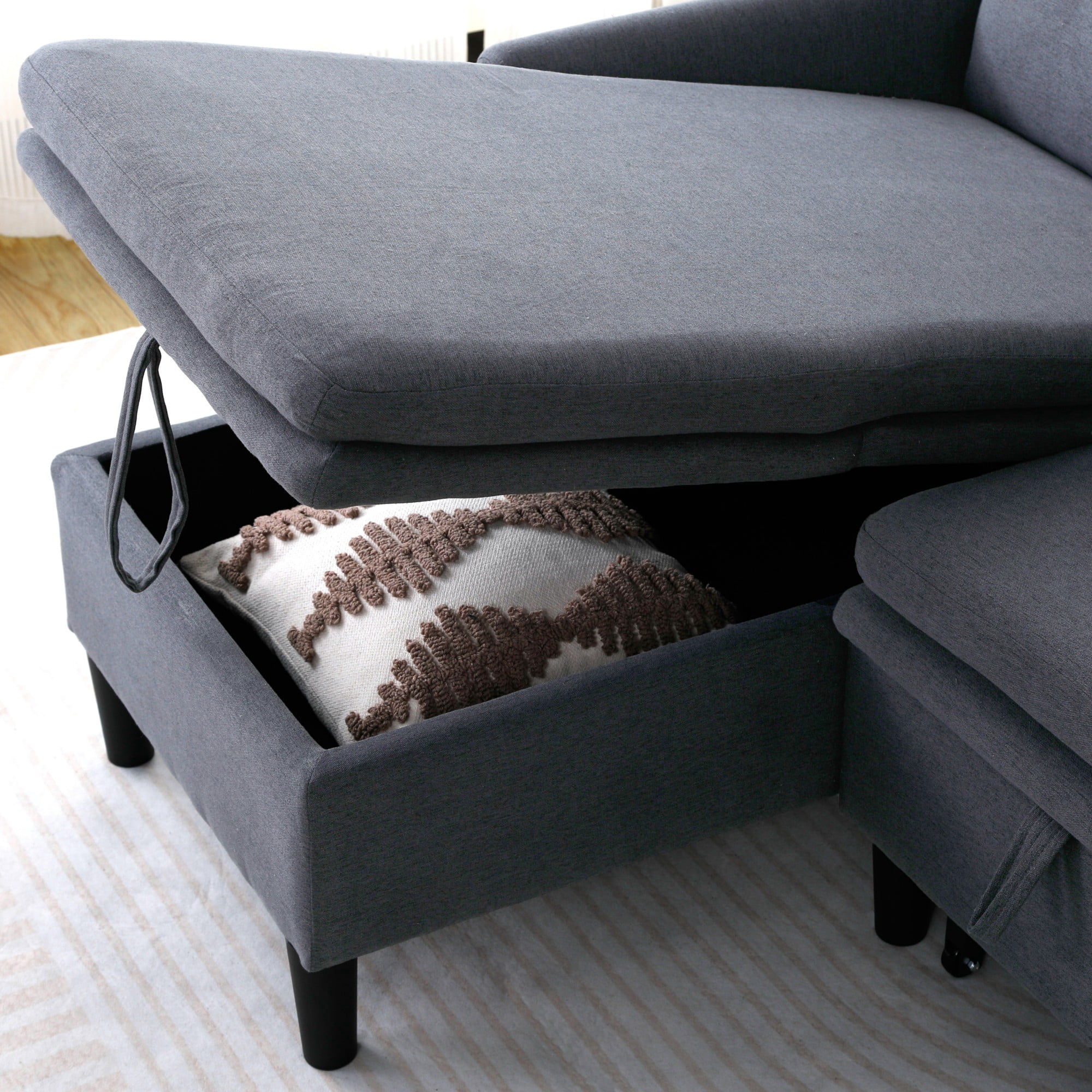 Convertible Sofa Bed,L-Shaped Sectional Sleeper Sofa with Storage Chaise,Cotton Linen Pull Out Sleeper Couch for Small Living Room,Apartment,DARK GREY