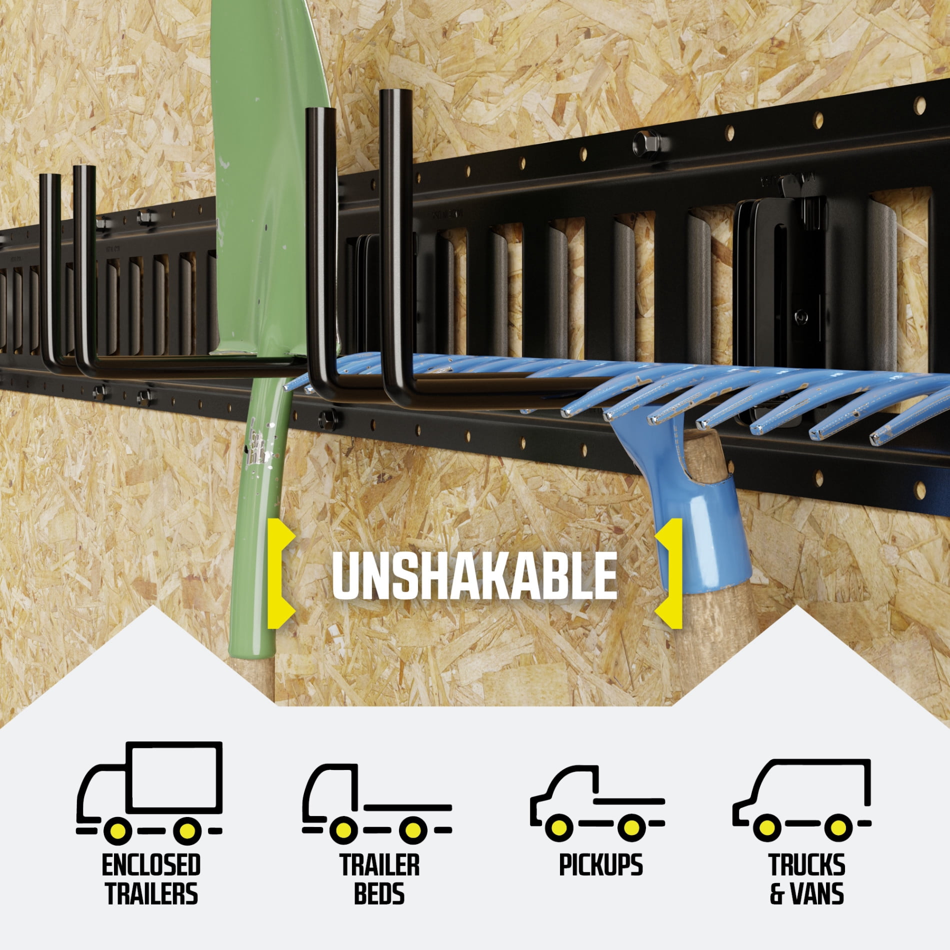 "10-Pack DC Cargo Mall E-Track Heavy Duty Shovel/Tool Hanger | Hook for Tools, Spades, Rakes, in Trucks, Trailers, and Warehouses with E Tracks"