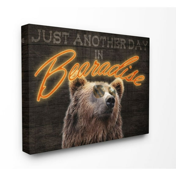 Stupell Industries Bear Funny Word Country Home Animal Wood Textured Design Canvas Wall Art by Marcus Prime