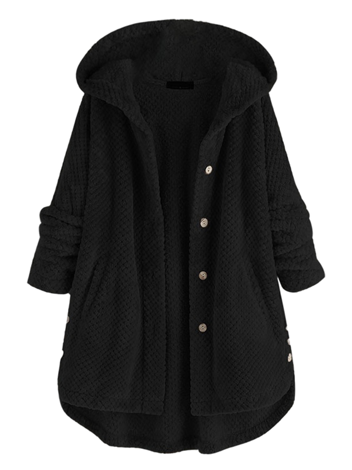 Women Hooded Overcoat Large Size Loose Ethnic Style Print Cardigan Coat Winter Warm Cozy Long Woolen Button Outwear