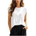 thumbnail image 3 of Horkkom Short Sleeve Tops for Women Crew Neck Solid Color Basic Tees Casual Loose T Shirts with Pocket M, 3 of 10