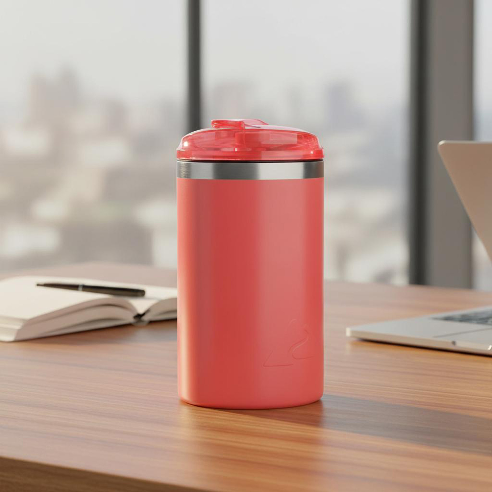 Vaso de acero inoxidable de 16 oz con revestimiento cerámico y tapa 2 en 1, coral 2