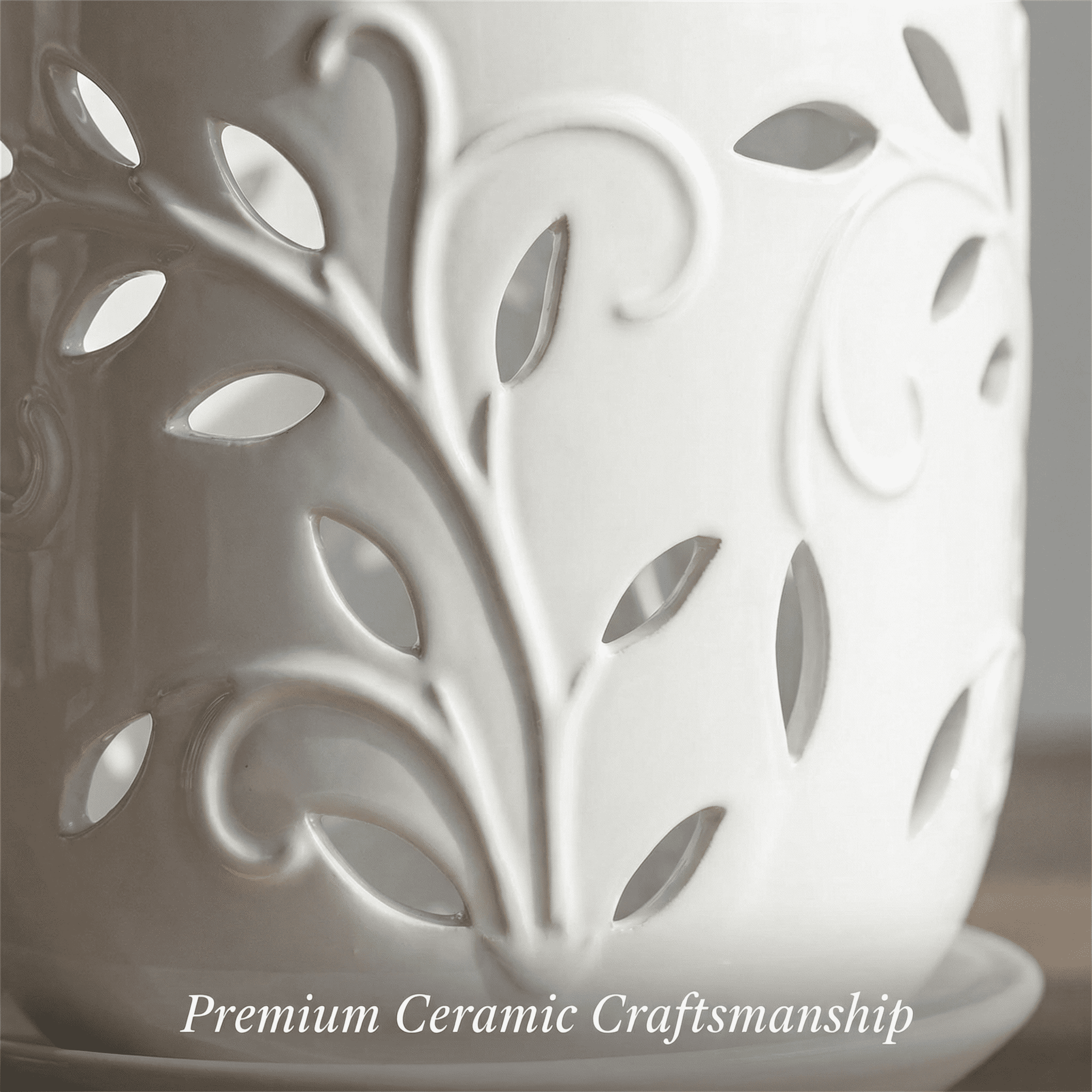 BUYMAX 5" & 6" Ceramic Orchid Pots with Holes and Trays, Leaf Lattice Alabaster White, Set of 2