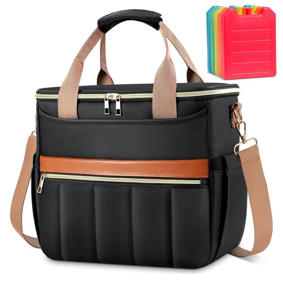 Insulated Lunch Bag 14.7L with 5 Reusable Ice Packs, Wide-Opening Leakproof Cooler Tote for Work
