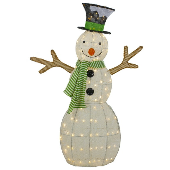 Northlight 43" LED Lighted Snowman with Top Hat and Green Scarf Outdoor Christmas Decoration