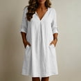 thumbnail image 6 of MaFYtyTPR Women's V-Neck Linen Shirt Dress Solid Colr Long Sleeve Loose Fit Casual Mini Dresses with Pockets for Daily Wear A-White M, 6 of 6