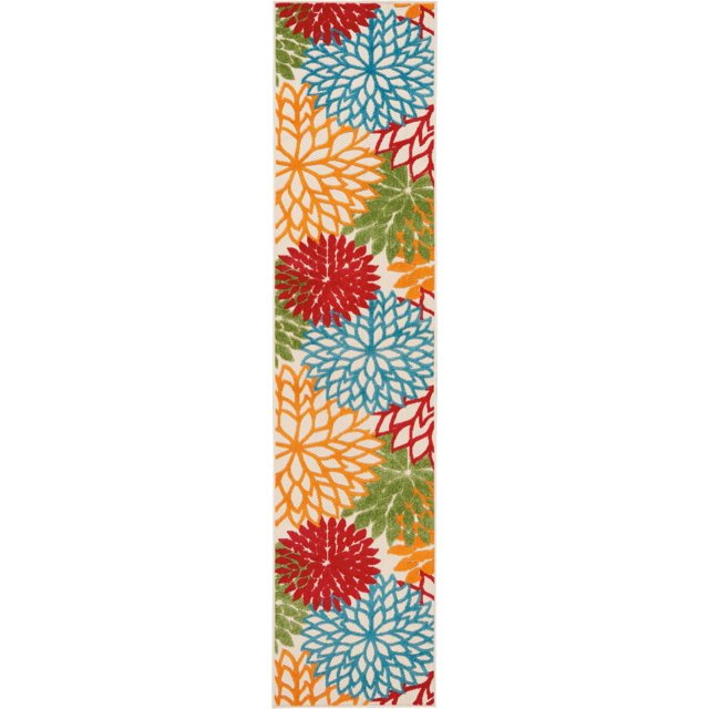 homeroots home decor 384604 2’ x 10’ Green Floral Indoor Outdoor Runner Rug