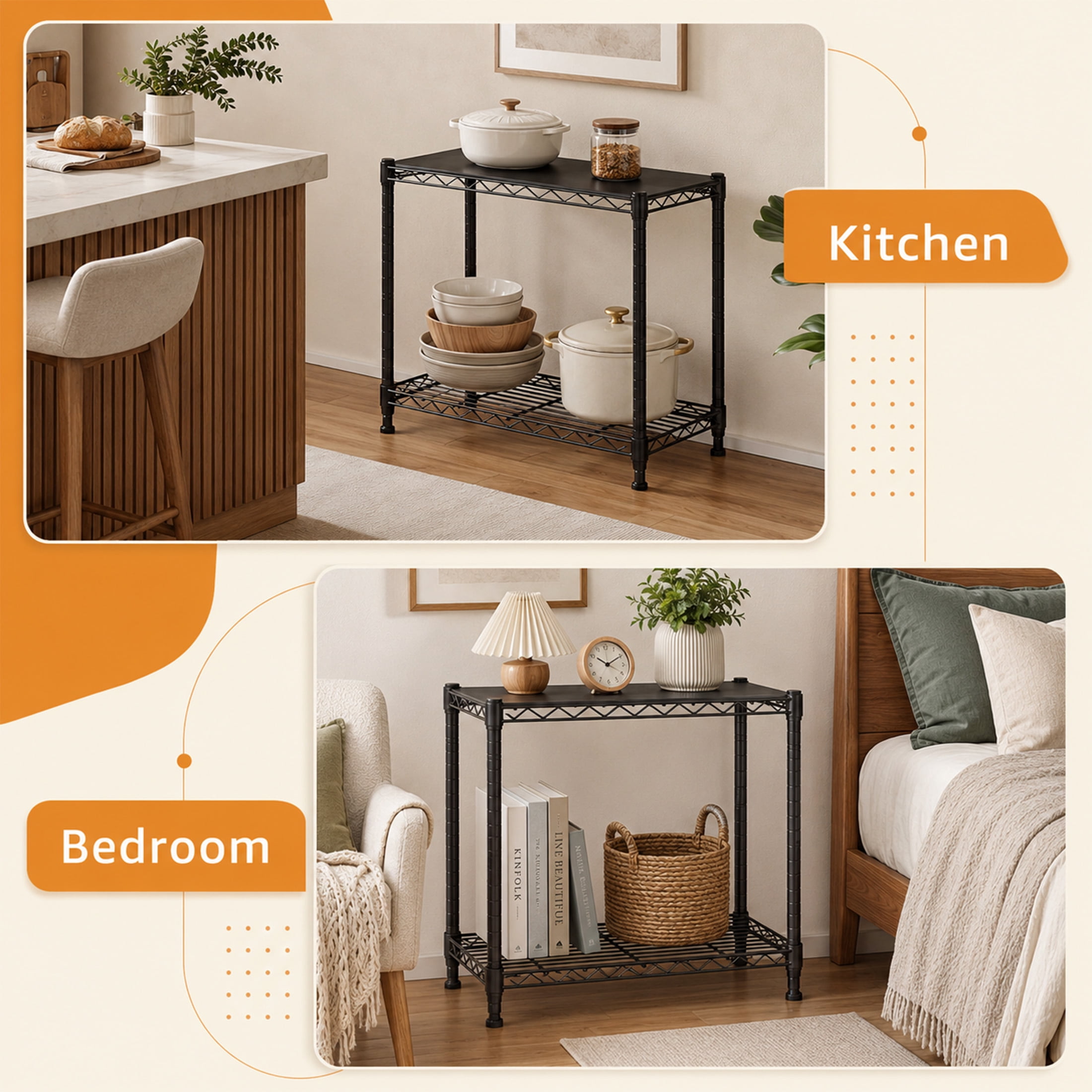 Gianna 2-Tier Metal Wire Storage Shelves, Adjustable Standing Storage Rack Shelf, Heavy Duty Steel Shelving Unit Organizers for Kitchen Bathroom Pantry Garage, 23.3" W×13.4" D×30" H, Black