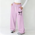 thumbnail image 2 of Ccpelsie Girls Casual Straight Leg Pants Wide Loose Fit Lounge Sweatpants Elastic Waist Drawstring Joggers with Pockets Spring(A01-Purple,5-6 Years), 2 of 4