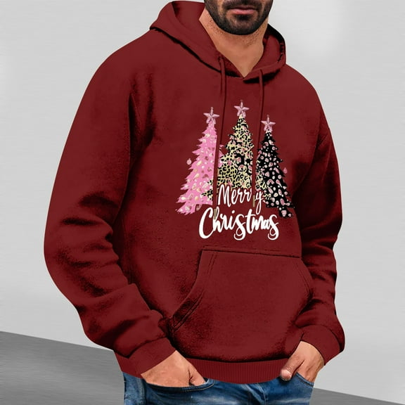 EchfiProm Mens Pullover Hoodies Merry Christmas with Pockets Red Hooded Graphic Gifts Sweatshirt for Men Xmas XL
