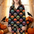 thumbnail image 2 of Gunia Little Girls Halloween Pajamas 2 Piece Notch Collar Button Up Long Sleeve Tops With Pants Casual Home Outfit Pjs Loungewear Black 5-6 Years, 2 of 5