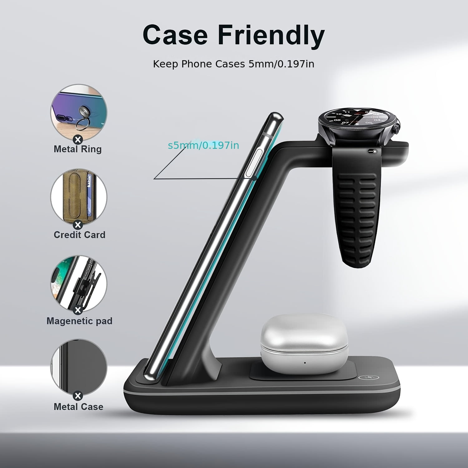3in 1 Wireless Charging Station for Apple Charger Stand, Fast Magnetic Wireless Charger Station for iPhone 17 Air 16 15 14 13 12 Series, Airpods, Apple Watch