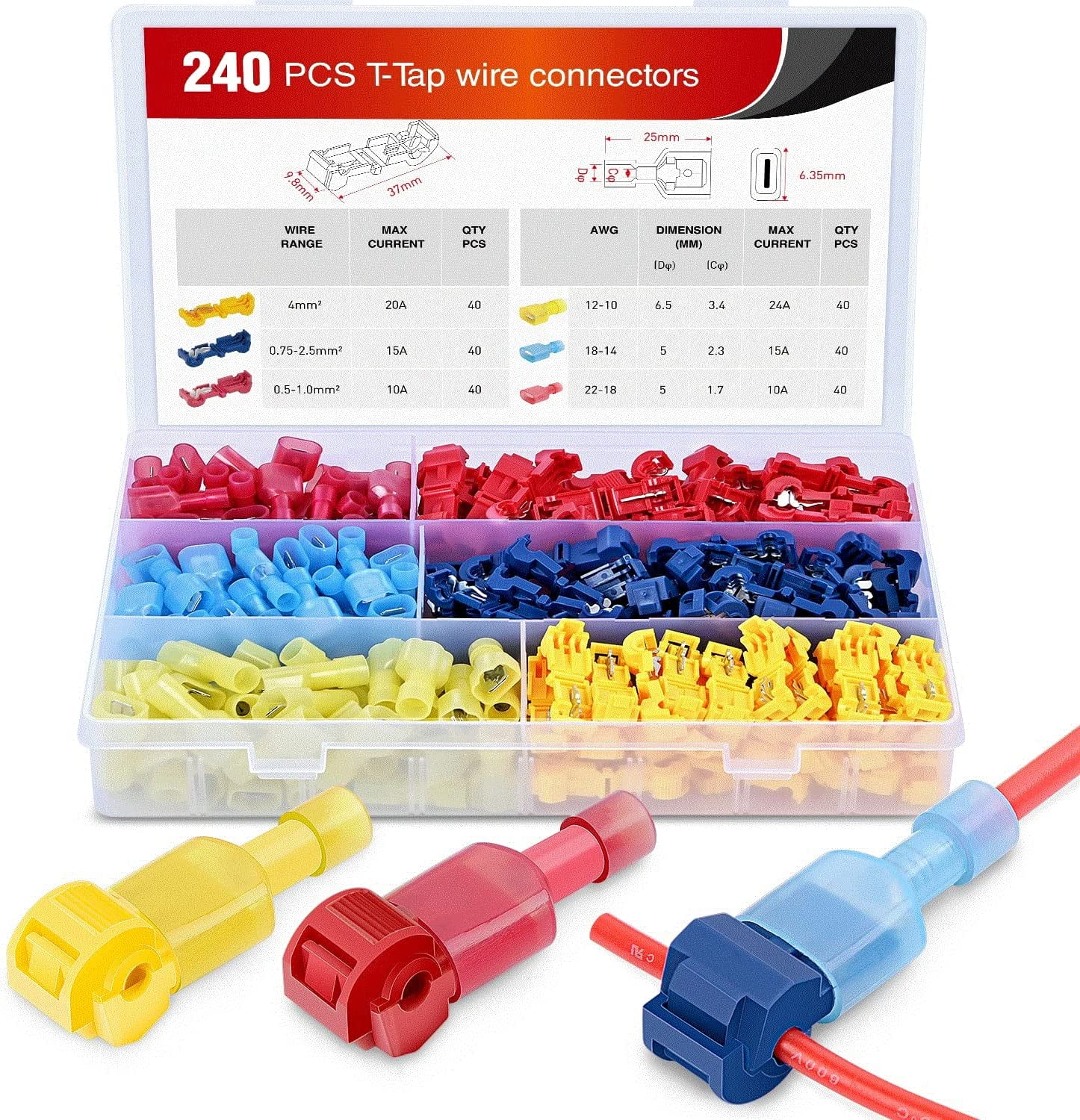TTap Wire Connector Kit 240 Pcs SelfStripping Electrical Connectors