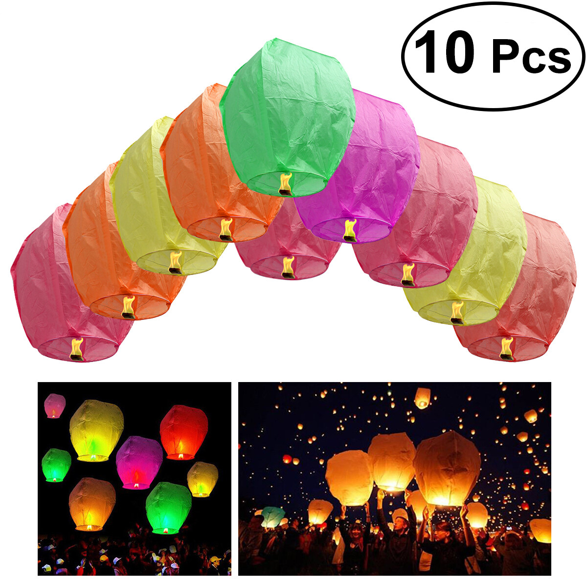 NUOLUX 10pcs Ecofriendly Ovalshaped Sky Lantern Chinese Kongming