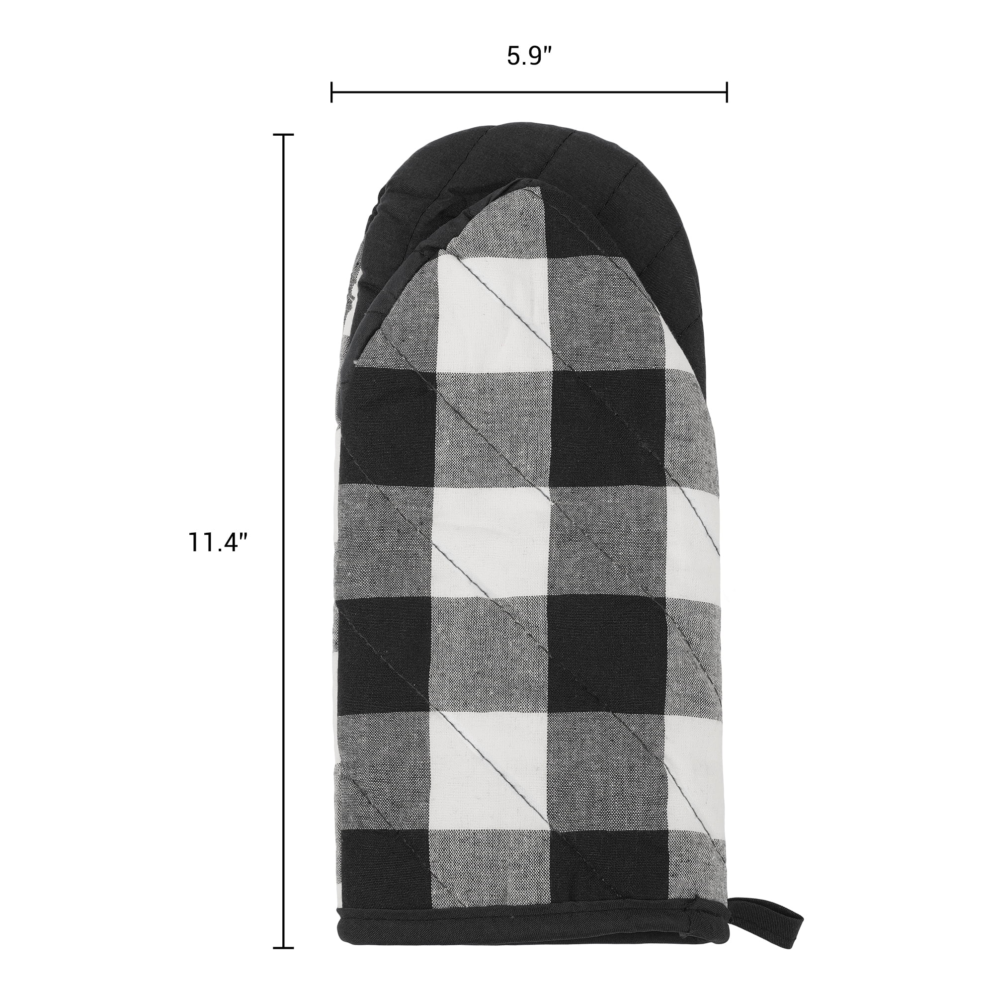 Unique Bargains 2pcs Soft Heat-Resistant Thick Cotton Lining Oven MittsBlack 11.4" x 5.9"