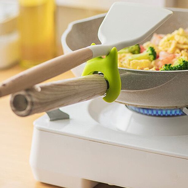 Estante de almacenamiento para pala y olla para freír verduras, herramienta de cocina antiescaldado y desbordamiento con soporte para cuchara no perforada