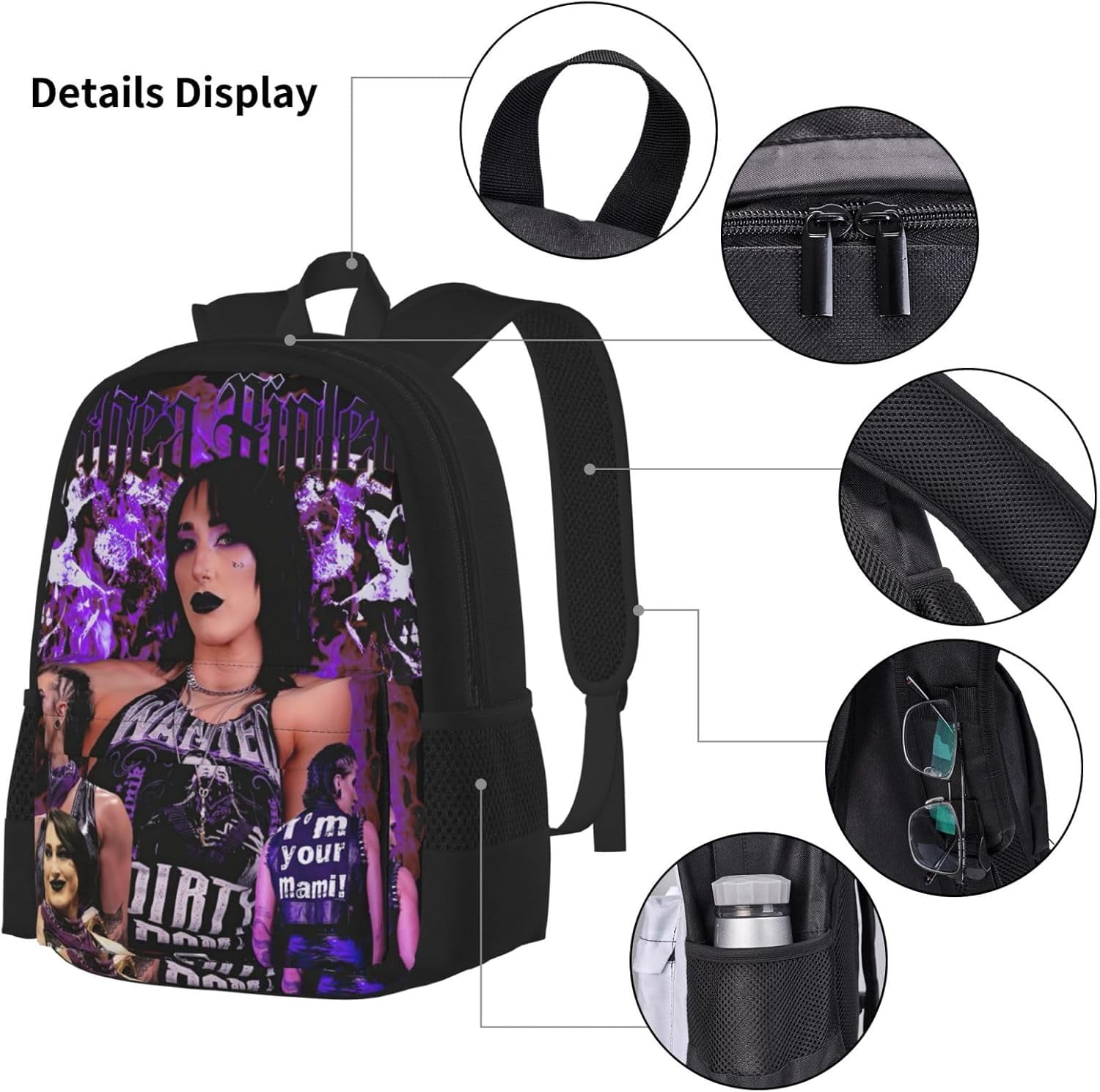 Rhea Ripley Backpack 3 Pieces Set With Lunch Bag And Pencil Case Combination for Work/Sport/Picnic Portable Laptop Backpack Travel Daypack Stationery Bag