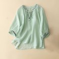 thumbnail image 2 of Pxiakgy Linen Blouses for Women Embroidered Boho Tunic Top Festival Casual Loose T Shirt Half Sleeve Top Elbow Length Blouses Fashionable Casual Solid Color Cotton and Linen Top Shirt T Shirt Green L, 2 of 8