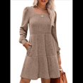 thumbnail image 1 of Vestido Estilo Babydoll Informal de Otoño con Cuello Cuadrado y Larga para Mujer. Caqui S, 1 of 7