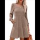 thumbnail image 1 of Vestido Estilo Babydoll Informal de Otoño con Cuello Cuadrado y Larga para Mujer. Caqui S, 1 of 7