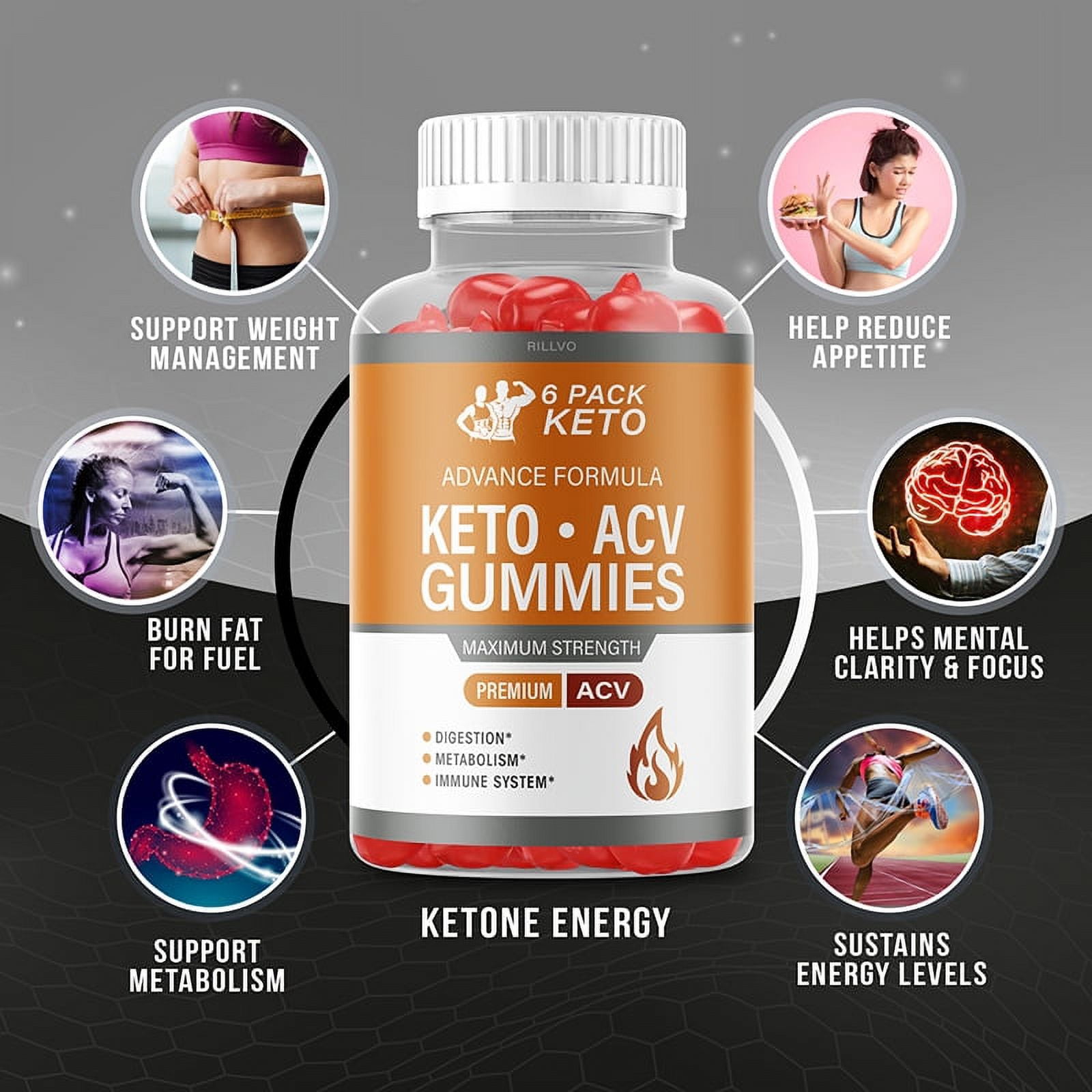 (3 Bottles) 6 Pack Keto ACV Gummies Advanced Formula 6 Pack Keto Gummies (180 Gummies)