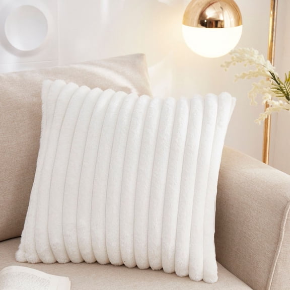 Taibuwu throw pillow covers 18x18 inch set of 2 fuzzy striped soft pillowcase with velvet back faux rabbit fur cushion covers decorative home decor for spring couch sofa bedroom livingroom