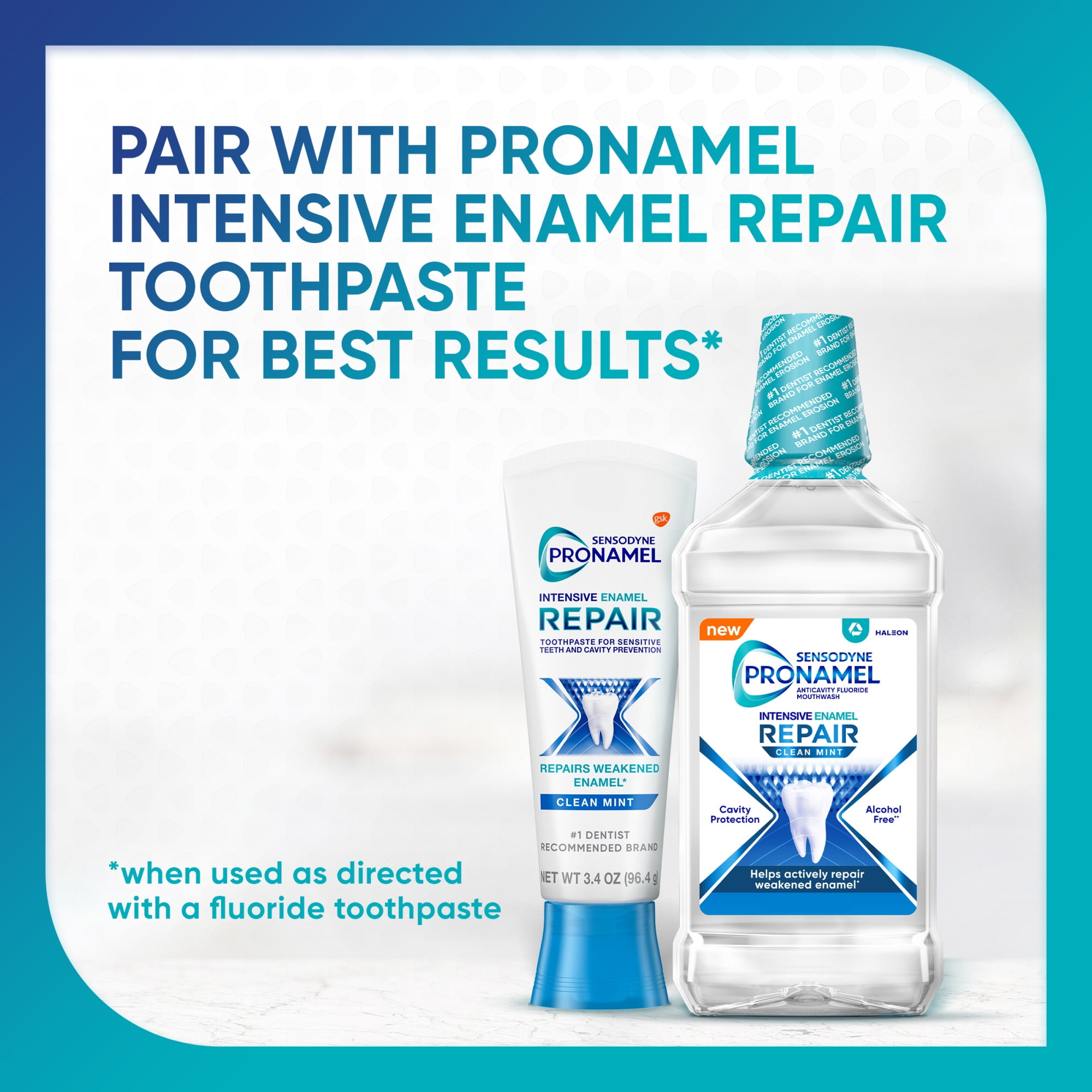 Sensodyne Pronamel Intensive Enamel Repair Alcohol Free Mouthwash To Help Actively Repair Enamel and Protect Against Cavities, Fluoride Mouthwash, Clean Mint, 16.9 fl oz