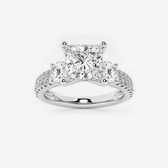 Zoya Jewel 1.8 Ct Princess Cut Moissanite Ring - Trilogy Engagement Wedding Ring - 14k White Gold Plated Jewelry Gift Option