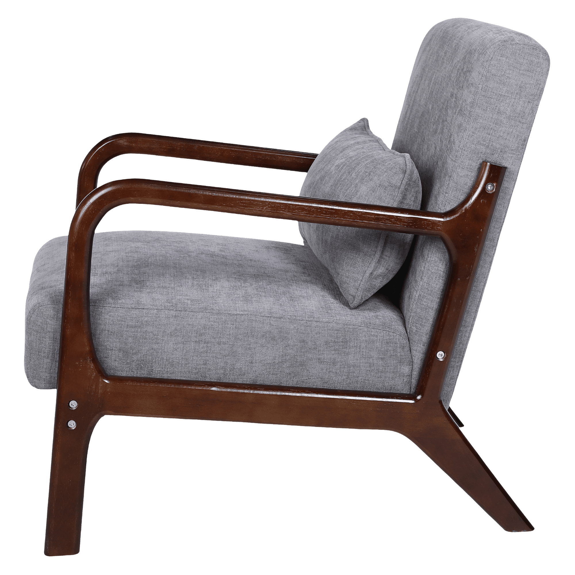Leumius Accent Chair, Mid Century Modern Armchair with Solid Wood Frame and Detachable Lumbar Pillow for Living Room, Bedroom, Office Dark Grey