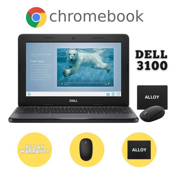 Restored Dell 11.6 Inch Chromebook | 4GB RAM 16GB Storage | 2027 Latest Chrome OS | Bundled With: Alloy Wireless Mouse and Mousepad (Refurbished)
