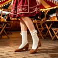 thumbnail image 6 of XFeng  Women Crew Socks Ruffled Lace Textured Knit Soft Lightweight Novelty Mid Calf Socks for Party Dating Daily Wear,Beige,One Size, 6 of 6