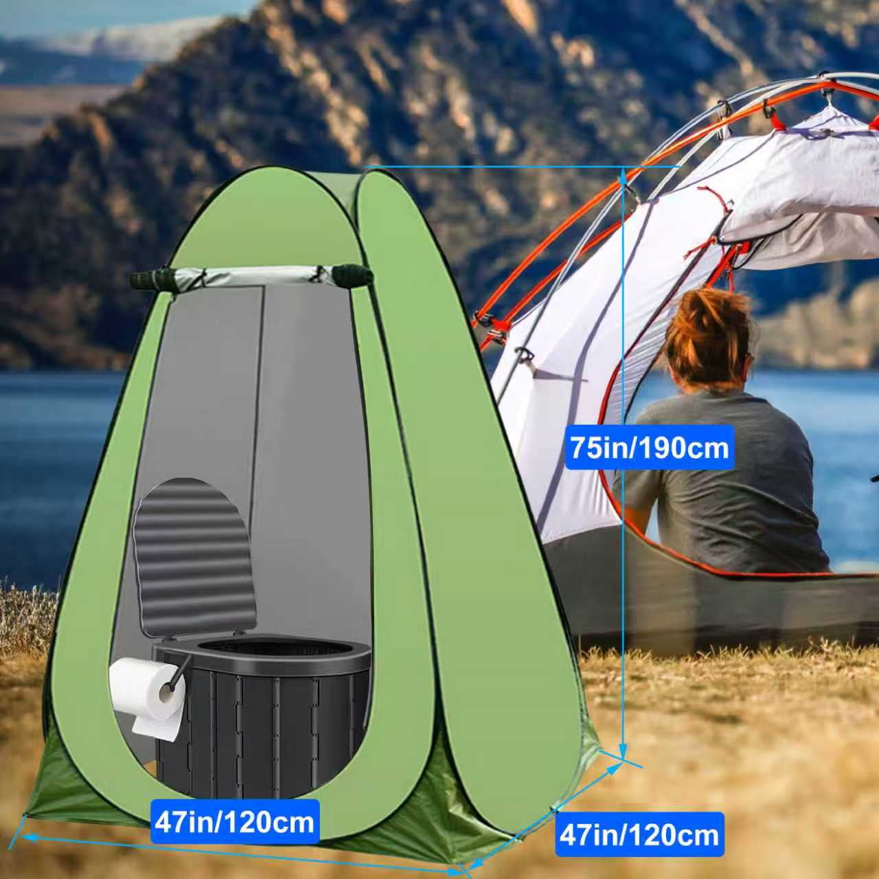 Portale Foldable Camping Toilet Set with Privacy Tent, Black