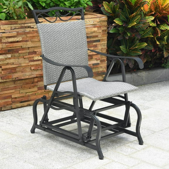 International Caravan Valencia Resin Wicker/ Steel Glider Chair, Grey