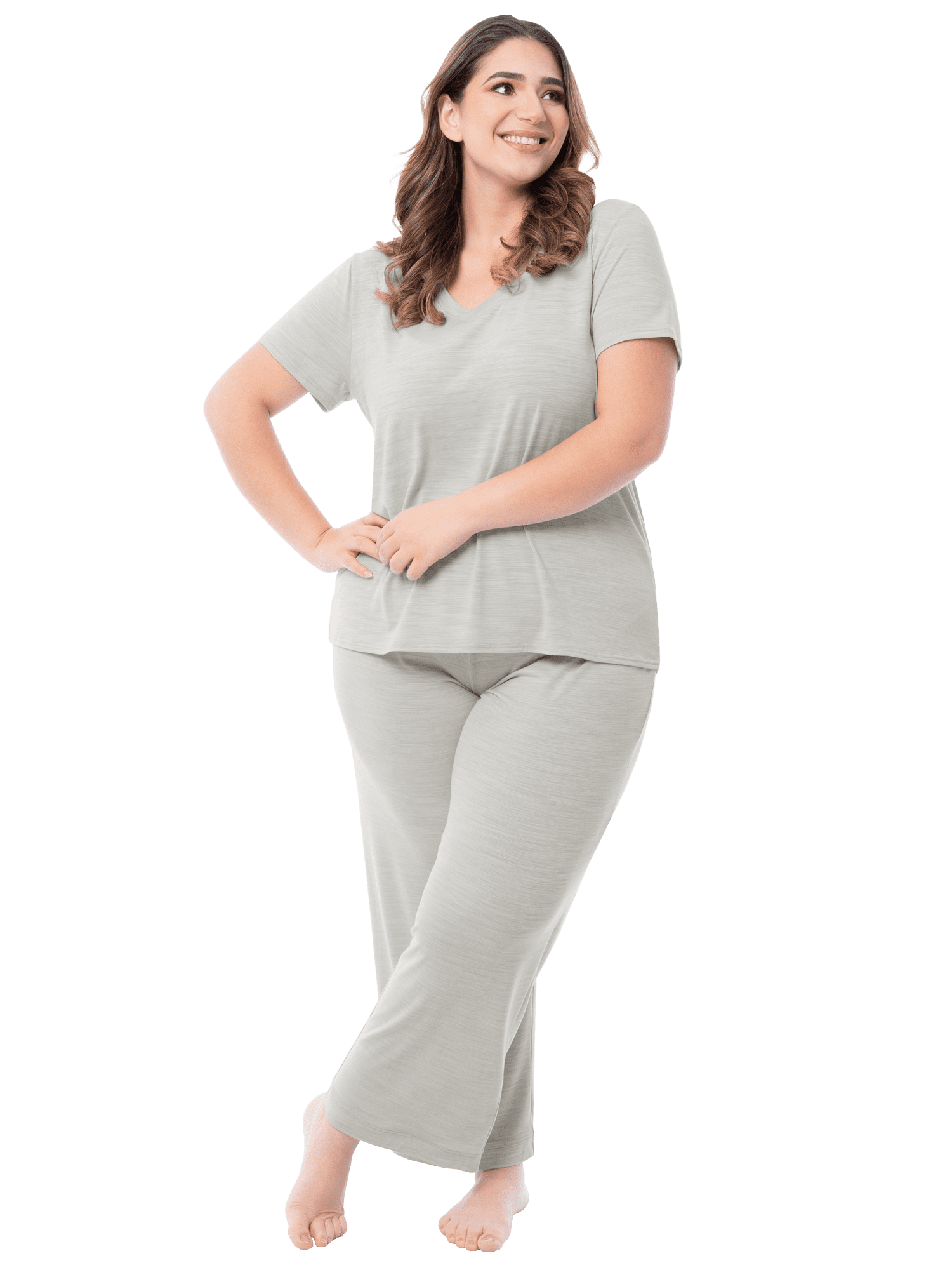 Fruit of the Loom Women's Soft & Breathable V-Neck Short Sleeve Top & Pajama Pant Set, Sizes S-4X