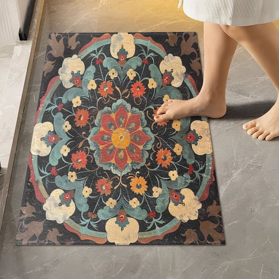 Ryvnso Bohemian Medallion Floral Bathroom Shaggy Rugs Toilet Rectangle Mat Soft Contour Rug 24"x16"